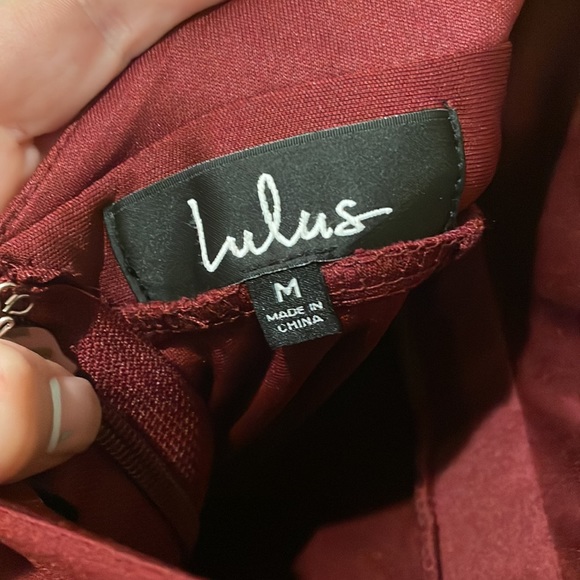 Lulu’s Burgundy Open Back, Cap Sleeve Gown - Picture 5 of 11